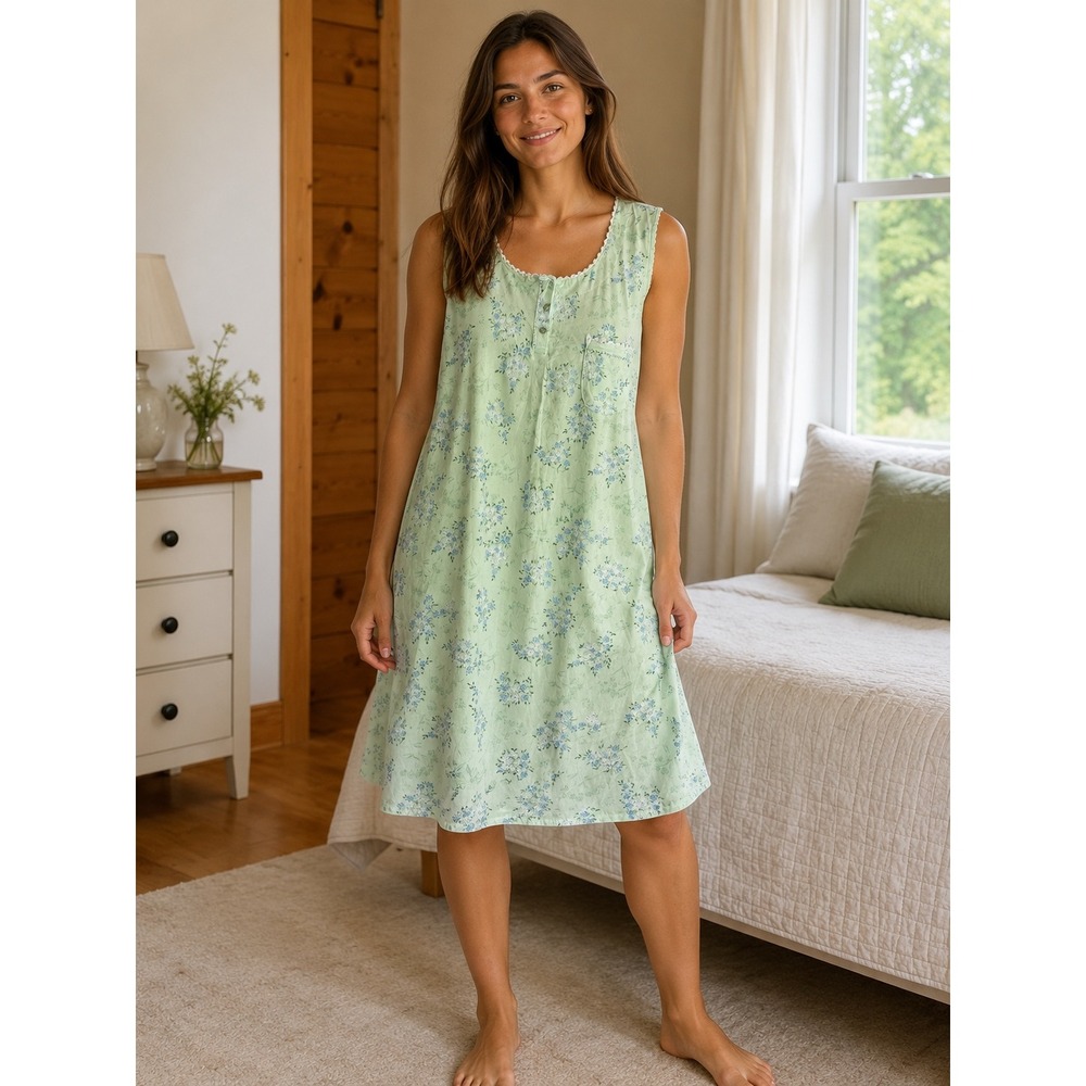 Amanda Stewart Intimates Mint Green Floral Cotton Nightgown  Size 3X Sleeveless